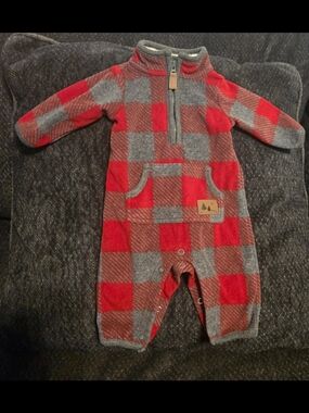 Carter's Red & Gray Plaid Fleece One-Piece